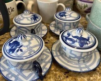 Bombay Company Lidded Teacups and Saucers - Set for 4 