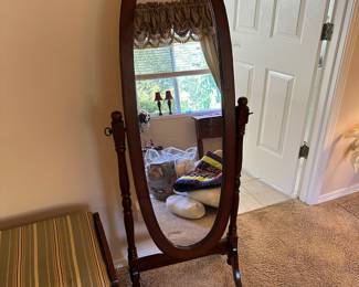 Oval Full Length Floor Mirror, Green/Yellow Stripe Lane Cedar Chest