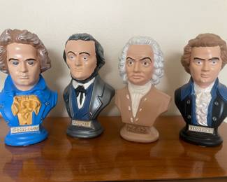 Ceramic Composer Figurines - Beethoven, Wagner, Bach, Mozart