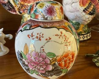 Chinoiserie Hand Painted Floral Ginger Jar
