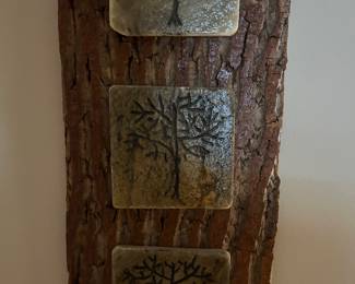 Carved wood trees wall hanging