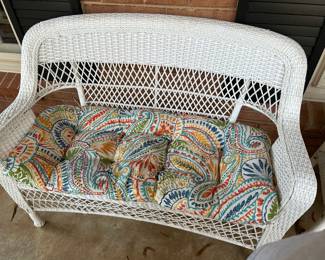 White Wicker Porch Couch and Cushion