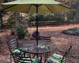 Patio Bistro Table with 4 Chairs, Pads, and Umbrella