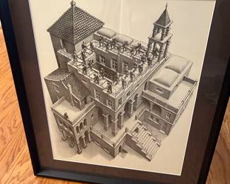M.C. Escher Ascending and Descending Matted and Framed Print