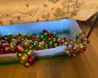 Christmas - ornaments on left, large chain of ornaments in center,  and small chain of ornaments on right