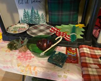 Christmas Room - platters (tree, plaid, Cookies for Santa, miscellaneous 