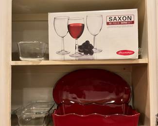Kitchen - Pyrex, set of wine glasses, red platter
Casserole dish has sold