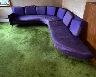 Amazing 1962 Rapids Furniture Large Mid-Century Purple Sofa.  Not in bad shape, has some wear and needs cleaning but is solid. Very Cool!!