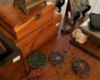 Leather Coin Saver & Small Wood Boxes