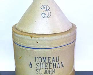 Antique 3 gallon merchant stoneware jug from Saint John, New Brunswick