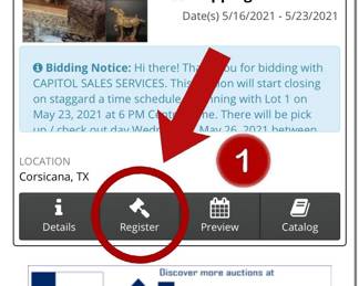 Registration Guide 1.  IF you already have a Hibid account, click on Register to register with this auction to be able to place your bids with this auction.   IF you do not have a Hibid account Click On Register,   