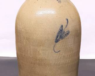 Antique 1800s stoneware jug by F. Woodworth of Burlington, Vermont 