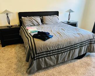 King Size Bed & Black Lacquer End Tables