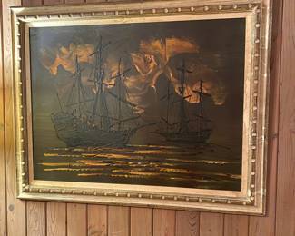 Large Midcentury Ship Art