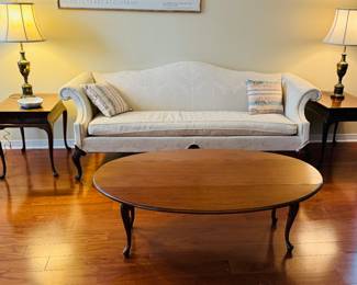 1	$150 	
Pair of end tables Hickory chair company 18x26x22									
2	$150 	
Drop leaf coffee table 51Wx15Dx18T									
3	$295 	
Couch cream 80Wx31Dx30T									
4	$80 	
Pair of brass gold lamps 