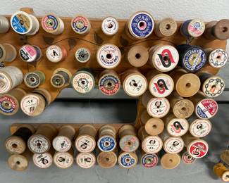 Collection of vintage wood thread spools   $20 