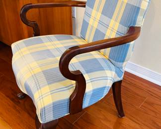 12	$90 	
Blue & cream plaid chair 23 1/2"" x 35 1/2T"	