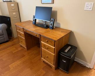 26B 	$250 	
Pine wood desk 7 drawers 62x23x29T		