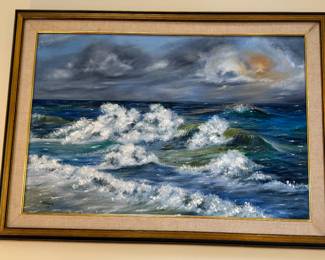 21	$150 	
GA Grace signed oil on canvas 42x30 The Waves 									