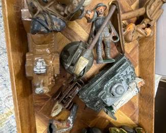 Collection of Vintage Toys: Lead soldiers, Tin Car, Match Box Tank  $40
