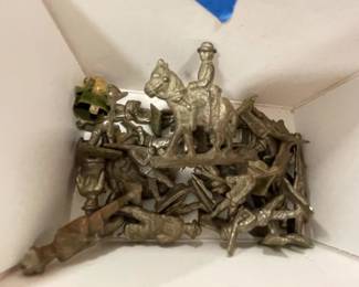 Collection of Vintage Toys: Lead soldiers, Tin Car, Match Box Tank  $40