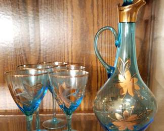 Romanian Blue glass with 22 karat trim