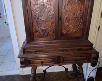 Bolivian deal with storage cabinets, drawers and pull out writing surface 