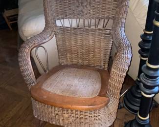 Wicker and wood Victorian rocker 