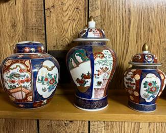 Hand-painted Gold Imari lidded jars/ginger jars.