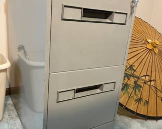 Two-drawer filing cabinet.