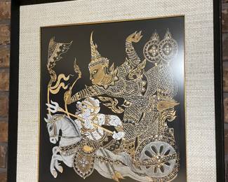 Asian painting on silk, framed.