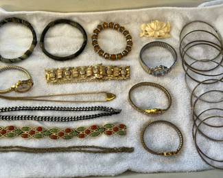 Excellent selection of jewelry and women’s watches, much vintage and many signed.