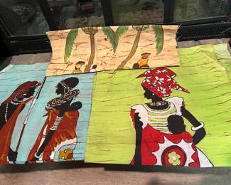 Vintage painted tapestries from Africa.