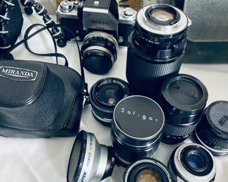 two nice vintage 35 mm cameras and lenses, bags, and lots of photography equipment