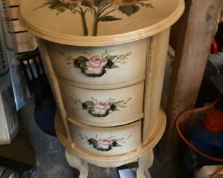 Hand Painted Wood 3 Drawer Side Table