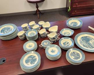 Large selection of various patterns of Currier & Ives china