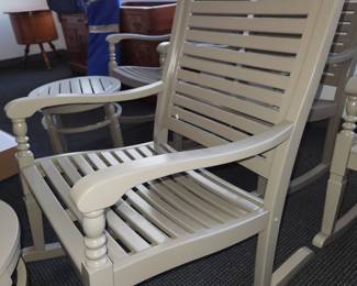  Nantucket rocking chairs from www.grandinroad.com  1 round side tables.  Used only once.  