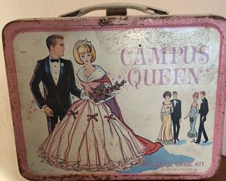 Vintage lunchbox with thermos and toy