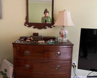 bow front dresser French - Chippendale eagle mirror - rare.