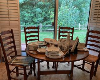 Fabulous Primitive French Rustic dining table and 4 ladder back chairs