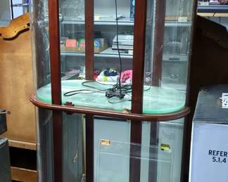 Illuminated Curio Cabinet With Curved Glass, 78.5" x 35" x 11", Powers On