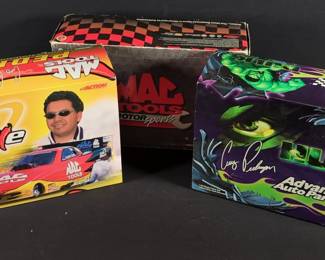 Action Advance Auto Parts Cruz Pedregon 1:24 Scale HULK Funny Car, Action Mac Tools Cruz Pedregon 1:24 Scale Funny Car, And Action Mac Tools 1:24 Scale Funny Car, All In Original Boxes