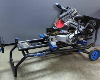Kobalt 12" Sliding Dual-Bevel Miter Saw, Model 0358936, Powers On, And Delta Stand, Model 0717