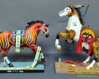 Collectible Figurine Horses, Includes The Trail Of Painted Ponies #12301 Keeper Of The Sacred Fire By Cheryl A. Harris, And Enesco The Trail Of Painted Ponies #4018360 War Cry By Vickie Knepper-Adrian