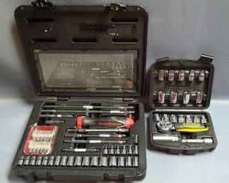 Workforce Ratchet And Socket Set In Hard Carrying Case, And Gear Driver Ratchet And Socket Set In Hard Carrying Case