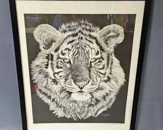 Richard Varnes 1984 Signed Tiger Print, #29/250, Framed Under Glass, 24.5" x 30"