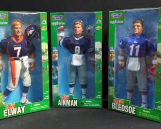 Hasbro Starting Line Up 1998 Editions Fully Posable Figurines Of Drew Bledsoe, Troy Aikman, And John Elway