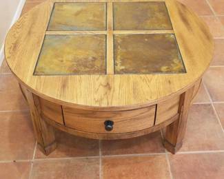 Round Oak Slate Coffee Table