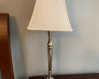 Silver-tone lamp/white shade