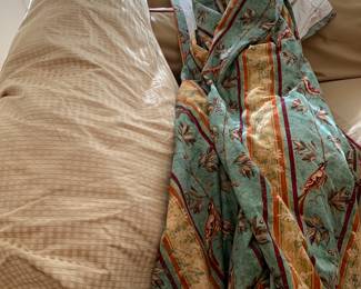 Beautiful silk drapes. Some have cornices